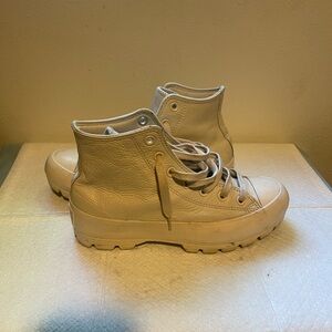 Women's Cream Leather High-Top Sneakers